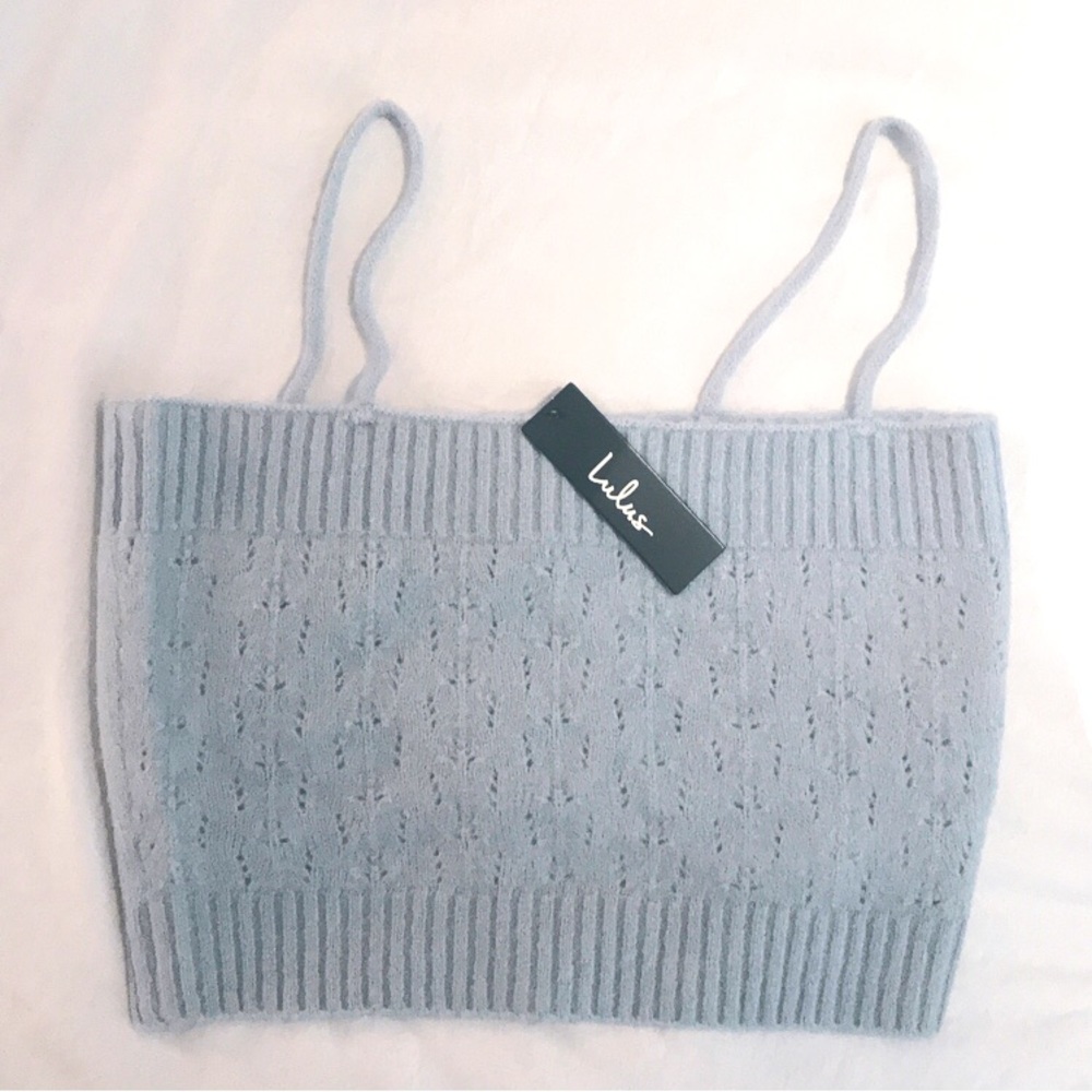 Lulus Light Blue Knit Halter Crop Top